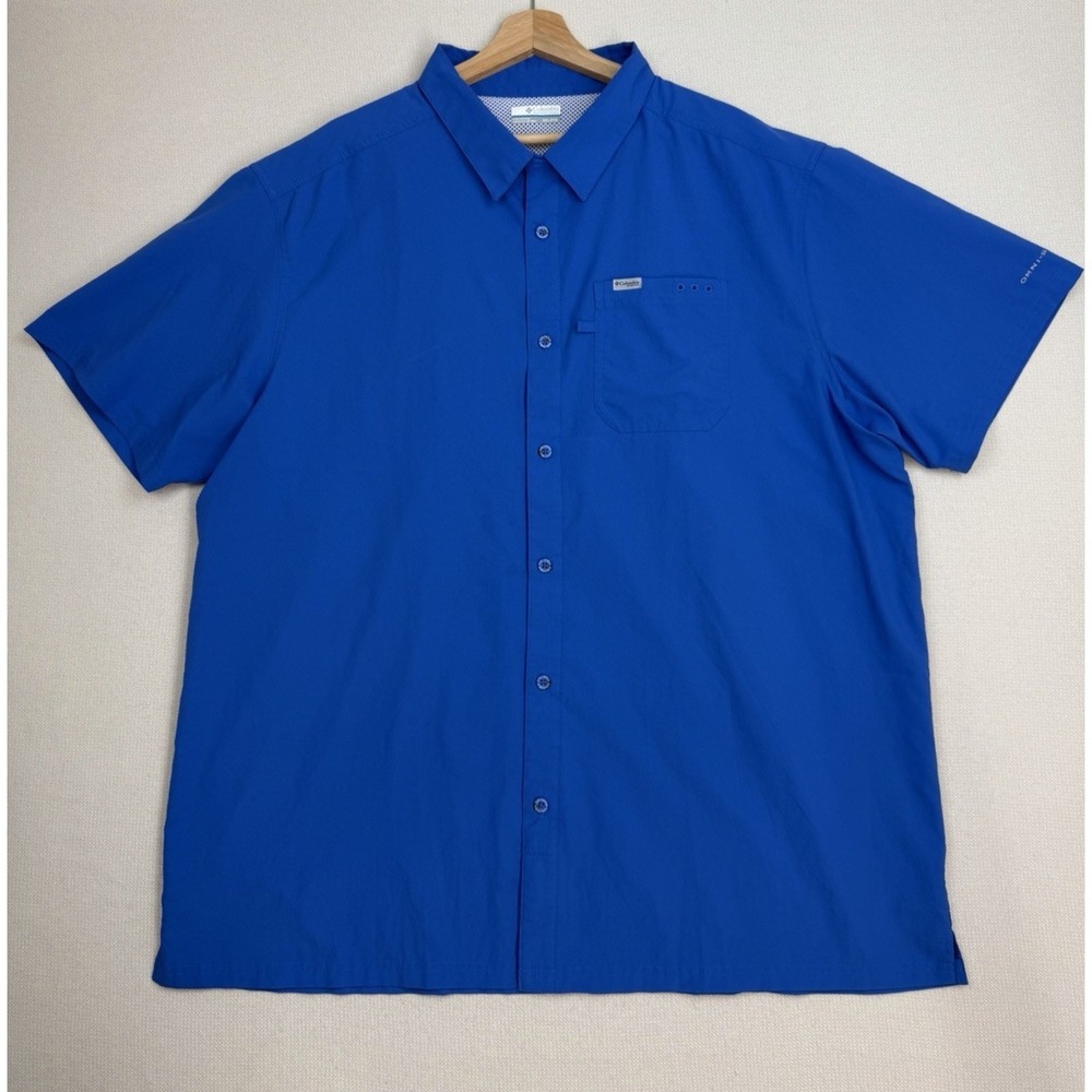 Columbia PFG Omni-Shade Men's Fishing Vented Short‎ Sleeve Shirt XXL/2TG Blue
